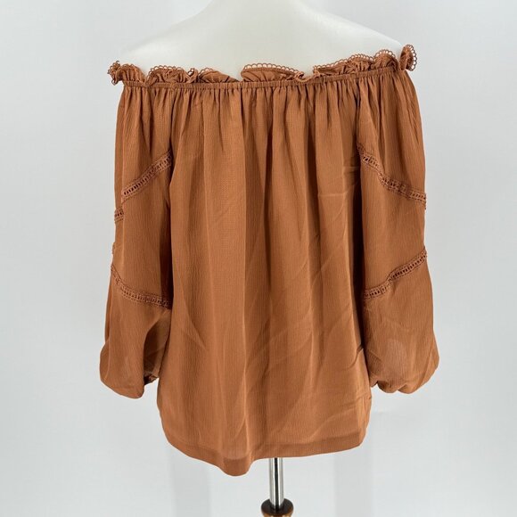 Max Studio Womens S Off-The-Shoulder Top Rust Brown Textured Woven Fabric Elasti - Picture 2 of 9